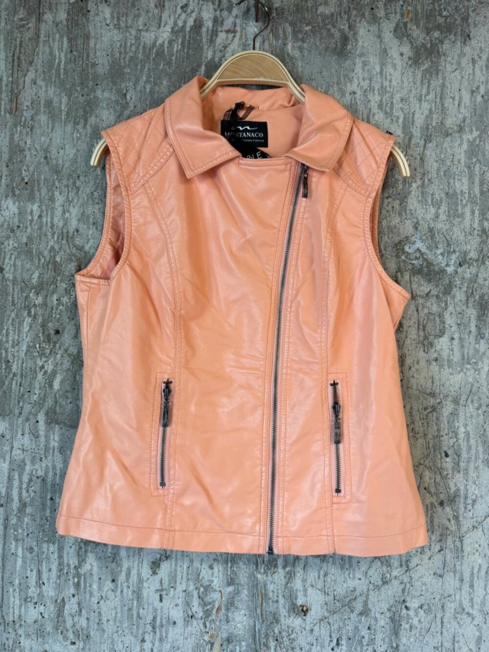 MONTANACO Women's Faux Leather Vest Size M In Peach
